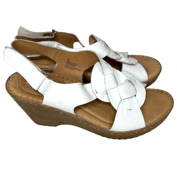 Born Nina Slingback White Leather Comfort Wedge Sandal Coastal Casual Size: 8M - Picture 1 of 7